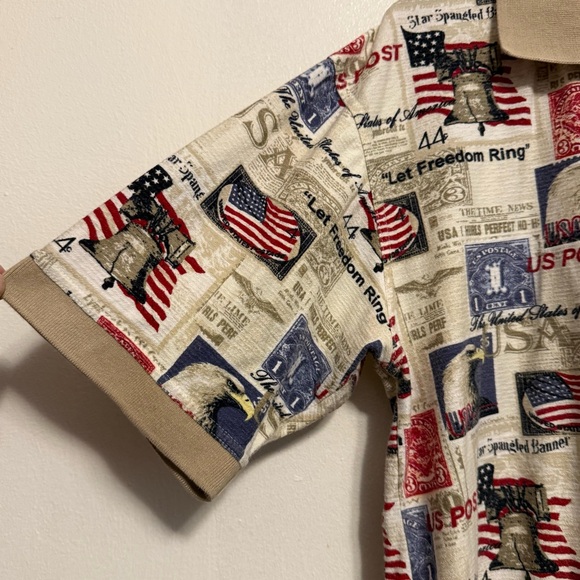 Patriotic Print Men's Polo Shirt Size Medium American Summer Collared - Picture 7 of 11